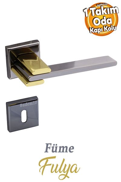 Badem10 Fulya Luxury Smoked Gold Square Rosette Room Compatible Door Handle Right and Left Door Handles 1 Set