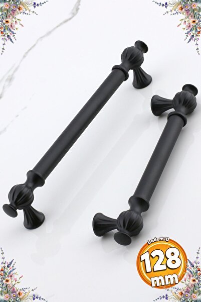 Badem10 Çınar 128 mm Siyah Metal Kulp Mobilya Mutfak Çekmece Dolap Dolabı Kap...
