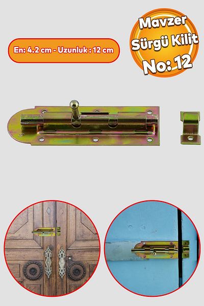 Badem10 Mavzer Deadbolt No:12 Lock 42x120 mm Wooden PVC Iron Door Window Slider Safety Lock Sliding