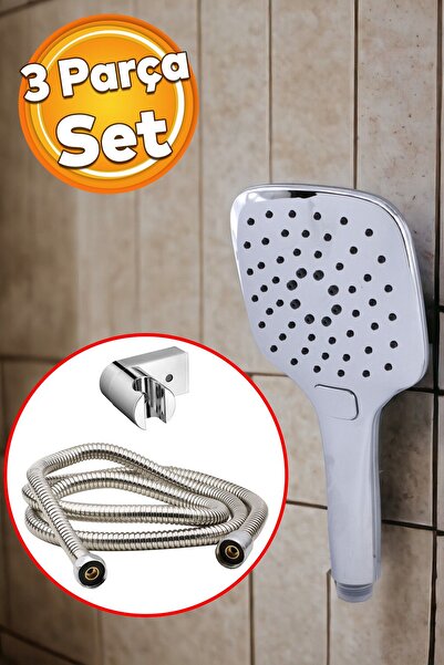 Badem10 3'lü Lüks Banyo Duş Başlığı Seti Duş Fiskiyesi Telefonu Dikdörtgen Ba...