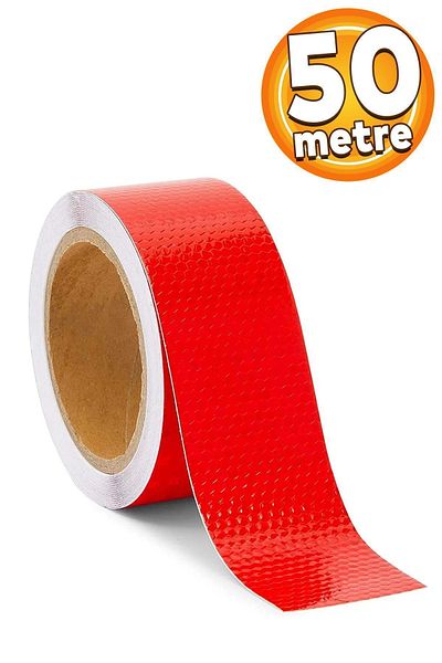 Badem10 50 Mt Reflective Car Auto Exterior Accessory Reflective Highlighter Strip Tape Red Reflective Warning Tape