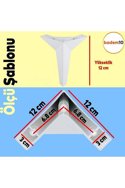 Badem10 Set Kale din 6 piese - Unitate TV, scaun și suport canapea, picioare de bază albe de 12 cm, șuruburi M8