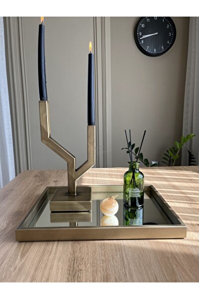 Metalist Tasarım Gala Dekoratif Aynalı Tepsi Antik Gold Renk 30x40cm