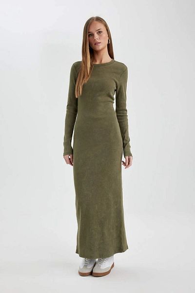 DeFacto Ribbed Camisole - Long Sleeve Maxi Bodycon Dress C1652Ax24Sp
