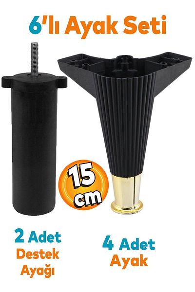 Badem10 Wetra Line Set 6 bucăți Mobilier Unitate TV Canapea extensibilă Fotoliu Canapea Suport Picior 15 cm Negru Aur M8 Bolt