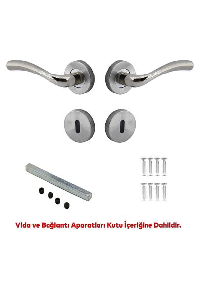 Badem10 Stainless Nickel Inox Full Moon Room Door Handle with Apartment Badge - Fit Right and Left (1 Set)