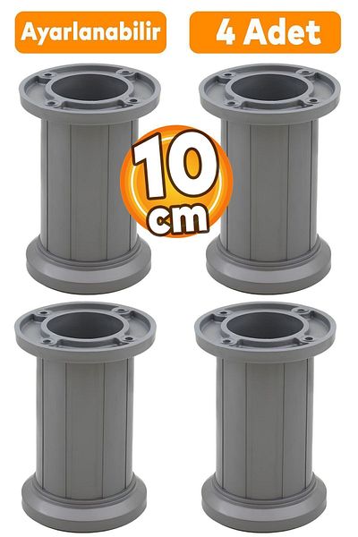 Badem10 Letto Dulap reglabil Mobilier Fotoliu Canapea Bancă Unitate TV Picior Gri Picioare 10 cm 4 buc