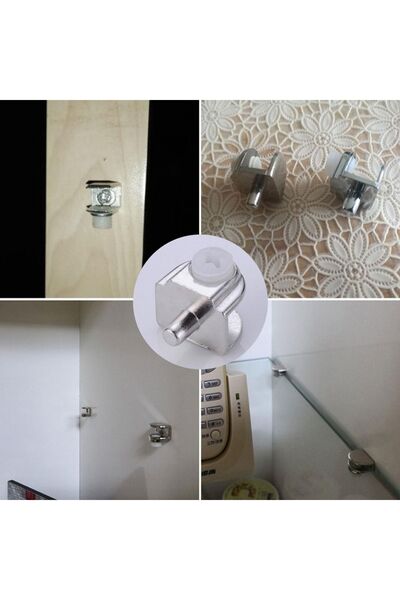 Badem10 Raf Ahşap Cam Tutucu Cam Etejer Metal Pimli Krom Plastik Vidalı