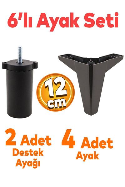 Badem10 Set de 6 cedru negru - unitate TV, canapea extensibilă și suport pentru canapea, picioare de bază de 12 cm, M8