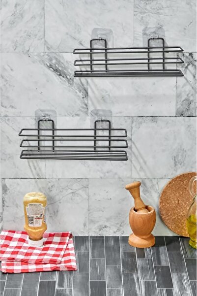 vipgross مجموعة من قطعتين من رف الحمام اللاصق لتنظيم الشامبو في الحمام - منظم حمام أسود