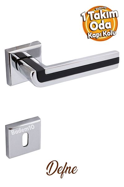 Badem10 Defne Lux Chrome Mat Negru Pătrat Rozetă Ușă de cameră Mâner de ușă potrivit pentru mânerul de ușă la dreapta și la stânga 1 set