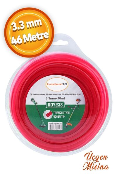 Badem10 Tırpan Misinası Motorlu Tırpan Üçgen Misina 3.3 mm 46 Metre Çim Ot Bi...