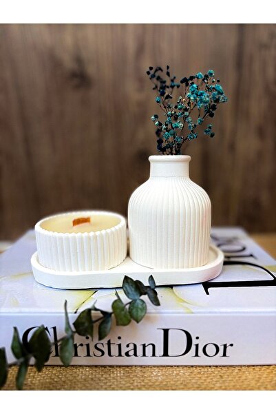 aymumi home Özel Tasarım Kokulu Mum ve Vazo Üçlü Aksesuar Seti