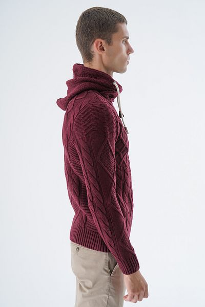 Trist Star Claret Red Men's Knitwear Sweater - Shawl Collar, Hair Braid, Execution Detail TRIST-5342