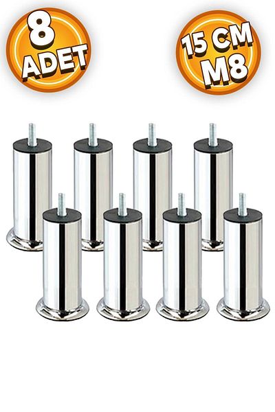 Badem10 Picioare de ridicare pentru canapea extensibilă din metal cromat M8 - 15 cm 8 buc. Dinți fini Baza canapea Scaun Pat