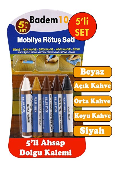 Badem10 5 Renk Mobilya Rötuş Kalemi Seti Ahşap Dolgu Kalemi Mobilya Dolap Çiz...