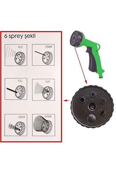 Badem10 6 Fonksiyonlu Basınçlı Araba Oto Bahçe Sulama Hortum Fıskiye Tabancası Tetikli Ayarlı