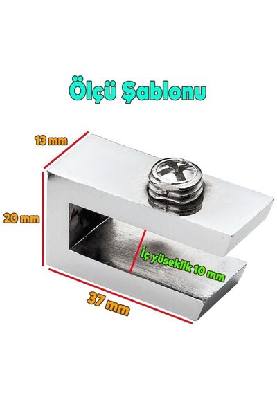 Badem10 Cam Tutucu Ahşap Raf Tutucu Cam Etejeri Metal U Tipi Krom Metal Vidalı (4 Adet)