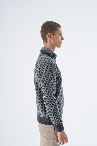 Trist Star Pulover tricotaj bărbați antracit - guler camion, jacquard, trei culori, cu fermoar TRIST-5340