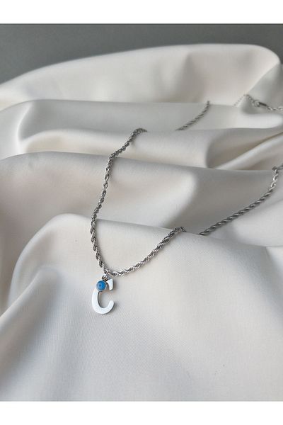 Siya Silver 316L الفولاذ المضاد للتشويه - قلادة فضية اللون عين الشر مطرزة بسلسلة طويلة للنساء