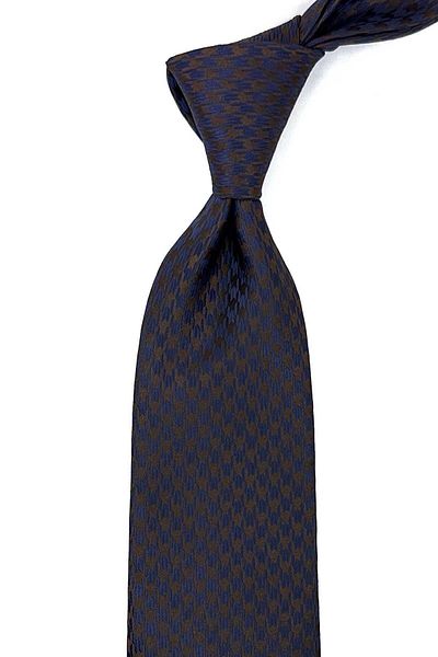 Kravatkolik Navy Blue - Brown Motif Pattern Classic Necktie with Handkerchief KK12455