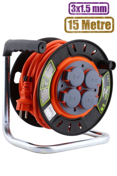 Bylion Küçük Makaralı Seyyar Kablo Kapaklı 4 Prizli Plastik Uzatma Kablosu 3x...