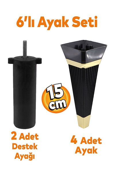 Badem10 Set Alcazar din 6 piese - Unitate TV neagră, scaun și suport pentru canapea, picioare șuruburi de 15 cm