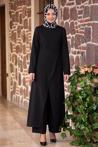 Fashion Showcase Γυναικείο σετ μαύρου υφασμάτινου χιτζάμπ Aerobin και κάτω μέρος