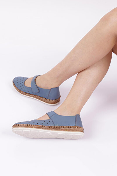 DGN Women's Velcro Laser Soft Anatomical Footwear Genuine Leather Shoes Blue ...