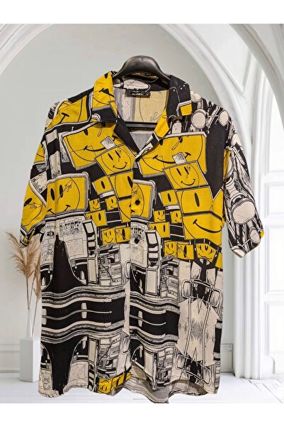 stanpolis SMİLEY DESENLİ YARIM OVERSİZE VİSKON GÖMLEK