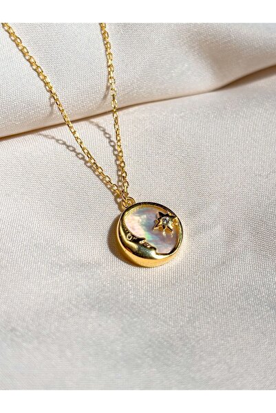 U ADİEU GOLD 14 Ayar Altın Nemrut Yüzlü Zirkon Taşlı Kutup Yıldızlı Doğal Taşlı Zarif Ve Eşsiz Tasarım Kolye