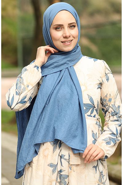 sefamerve Blauer weicher Baumwollschal – Modell 2000–33
