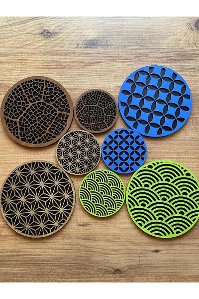 lumos dekor 8-Piece Large and Small Size Wooden Trivet Set - Pot, Pan, Teapot and Coaster 3