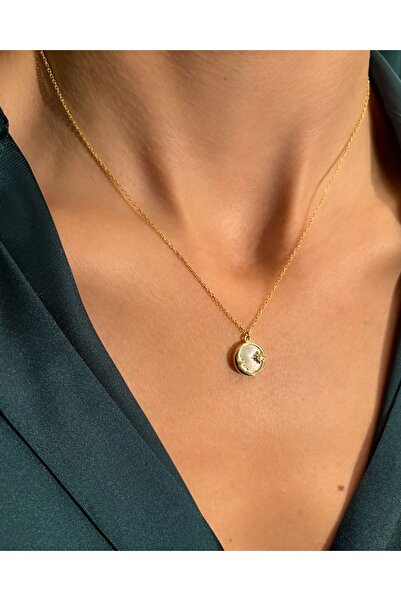 U ADİEU GOLD 14 Ayar Altın Nemrut Yüzlü Zirkon Taşlı Kutup Yıldızlı Doğal Taşlı Zarif Ve Eşsiz Tasarım Kolye