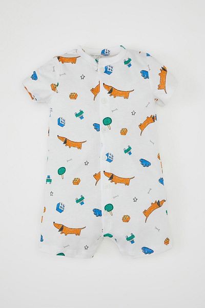 DeFacto Jumpsuit aus gekämmter Baumwolle mit Hundeaufdruck für Neugeborene Jungen - Kurzarm Tyc7ed1f7b6823fe00