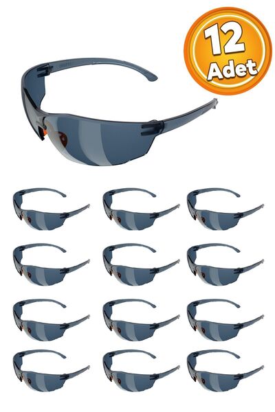 Badem10 İş Güvenlik Güvenliği Gözlüğü Uv Koruyucu Silikonlu Gözlük S1100 Füme...