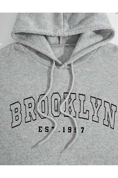 CAST COLLECTİON Brooklyn Printed Gray Oversize Women's SweatShirt