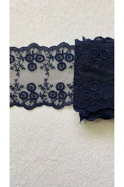 Ozpas Navy Blue Lace Tulle Floral Intermediate - 13 Cm x 3 Mt.