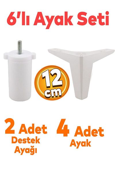 Badem10 Set de 6 unități TV pentru mobilier alb de 12 cm cu picioare de bază - M8