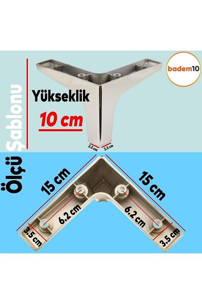 Badem10 Canapea de lux din sidef - picioare cromate pentru fotoliu TV de 10 cm (4 buc.)