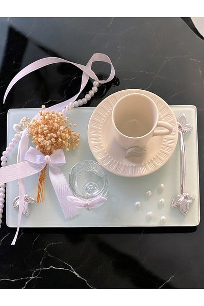 CyzHome Σετ δίσκου αρραβώνων Pearl Promise, Δίσκος καφέ Groom with Pearl Pearl Promise- Κορδέλα αρραβώνων