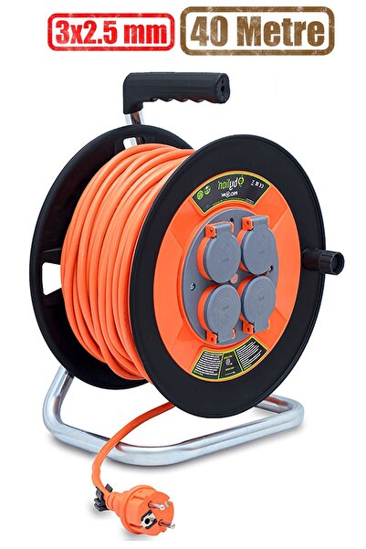 Bylion Makaralı Seyyar Cca Kablo Kapaklı 4 Prizli Plastik Uzatma Kablosu 3x2.5 Mm 40 Metre Ttr Cca Kablo
