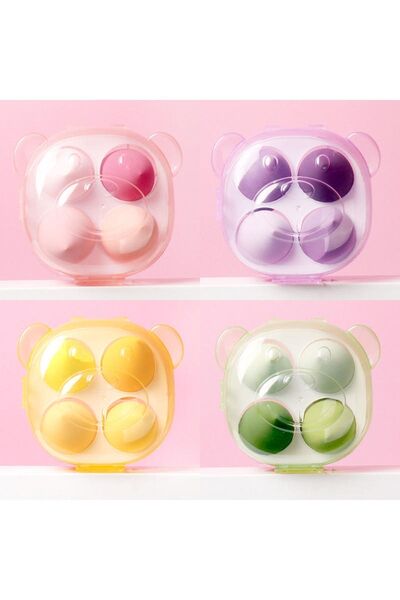 ELFSELY Colorful 4-Piece Makeup Sponge Set with Panda Pattern in Plastic Box