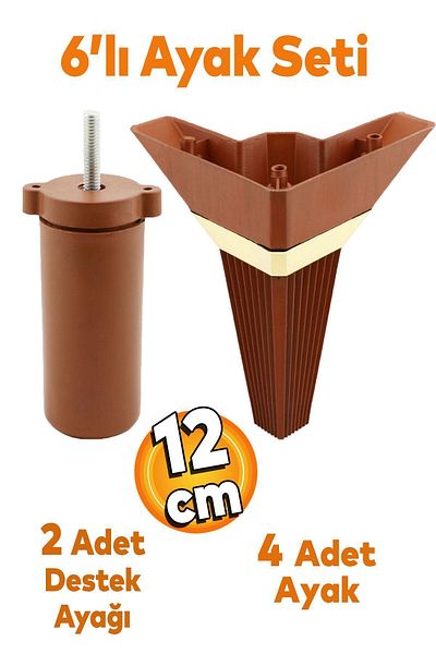 Badem10 Alcazar Colț Set 6 Mobilier Unitate TV Canapea extensibilă Fotoliu Canapea Suport Picior 12 cm Cafea M8 Cu șuruburi
