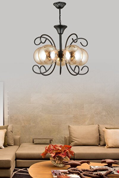 Genel Markalar Kelebek Siyah 5'li Bal Glop Camlı Modern Lüks Avize