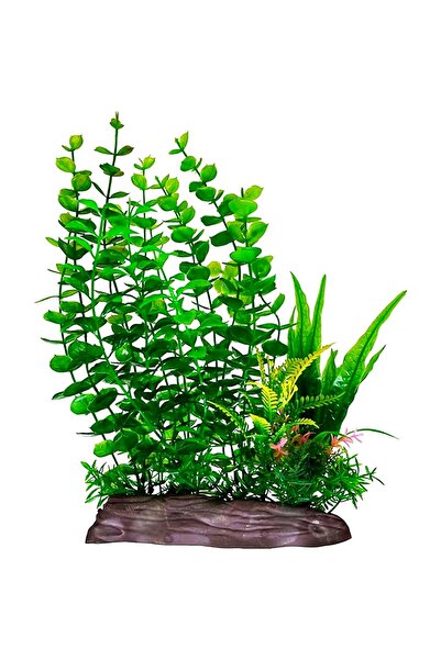 Aqua Master Plastik Süs Yapay Akvaryum Bitkisi Dekoru 28 cm - Büyük Karışık Yeşil Pembe