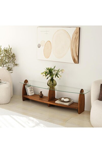 NEOstill -Surf Masif Tv Sehpası/Kestane&Şeffaf Cam