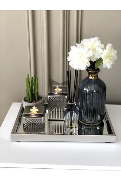 Metalist Tasarım Gala Decorative Mirrored Tray Stainless Steel 30x40cm