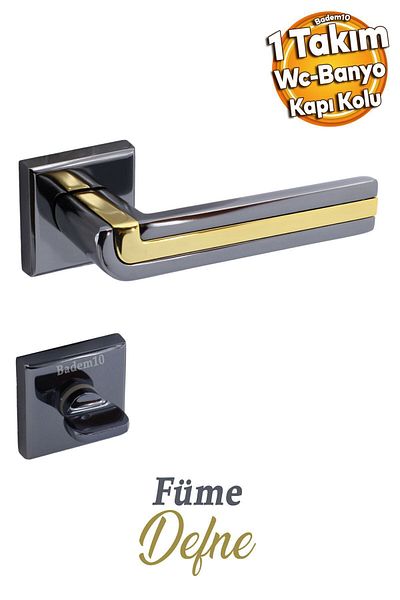 Badem10 (1 Set) Laurel Luxury Gold Square Rosette Wc-Bathroom Door Compatible Right-Left Handles