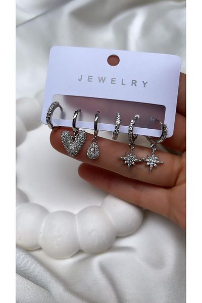 Accessories Set of 6 Steel Heart Model Earrings